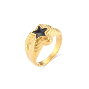 18K gold plated stainless steel multi-layer ring featuring a central black star design