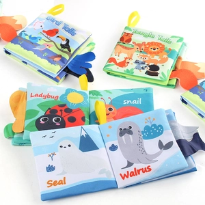 Educational baby cloth books with colorful animal themes and textured 3D sensory tails