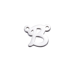 Polished silver metal letter B connector with dual loops for DIY jewelry making