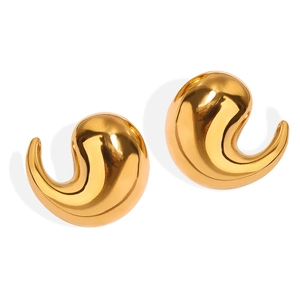 Polished gold plated titanium steel teardrop earrings in curved minimalist design
