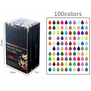 100-color 0.4mm fine tip fineliner pen set for drawing in transparent storage box