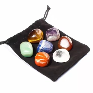 Polished 7-piece chakra stone healing set with black velvet drawstring storage bag