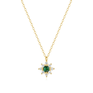 925 silver flower necklace with green gemstone and white zircon on a gold chain