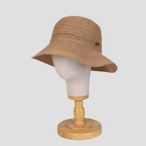 Lightweight breathable knitted wide-brim fisherman hat for women in khaki sun protection