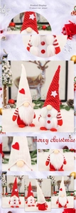 Detail of Christmas gnomes with knitted hats and white beards for holiday home decor