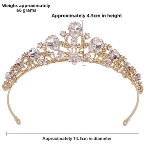 Detail view of gold bridal crown with dimensions 14.5cm diameter and 4.5cm height
