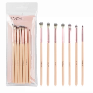 7Pcs professional eye makeup brush set with pink handles and rose gold ferrules
