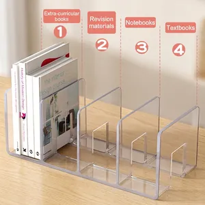 Transparent acrylic desktop organizer with four compartments for books and stationery