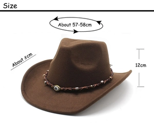 Guida alle taglie per cappello cowboy marrone con tesa 8cm e decorazione con perline
