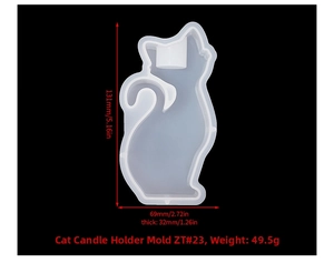 Cat shaped candle holder silicone mold with detailed dimensions 131x69x32mm for DIY resin