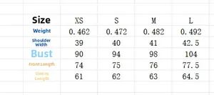 Detailed sizing chart with measurements for the elegant double-breasted blazer for women