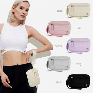 Detailed view of colorful card pouches with wrist straps in five different colors