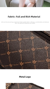 Close-up of brown textured leather with orange grid print and golden metal chain detail