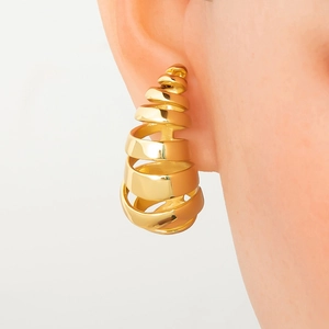 Fashionable gold hollow spiral stud earrings for women with sleek conical design