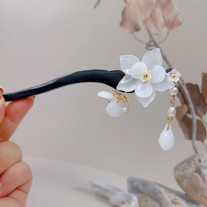 Magnolia Flower Wood Hair Stick With Artificial Pearl Tassel Retro Chinese Style Hanfu Hair Accessories Elegant Handcrafted Headpiece