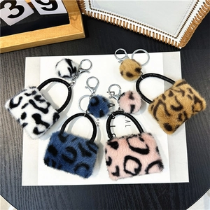 Leopardenmuster Plüsch Mini Handtasche Schlüsselanhänger Kunstfell Tasche Anhänger Mit Bommel Für Damen Handtaschen Rucksäcke Autoschlüssel