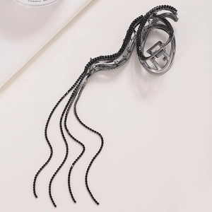 Elegant metallic shark hair clip with black rhinestone tassels and gunmetal finish