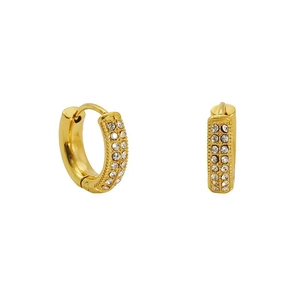 18K gold plated titanium hoop earrings with double row sparkling rhinestones