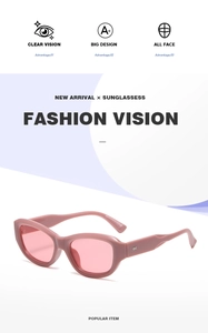 Pink cat-eye sunglasses with wide frames showing clear vision and fashion design details