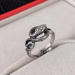 Macro detail of antique silver snake ring showing intricate scales and punk style textures