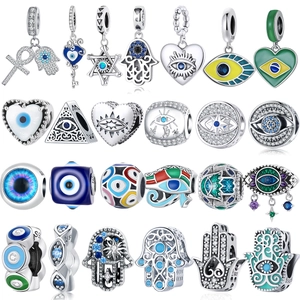 925 Sterling Silver Evil Eye Charms Pendants With Zircon Enamel For DIY Bracelets Jewelry Making Retro Mysterious Women