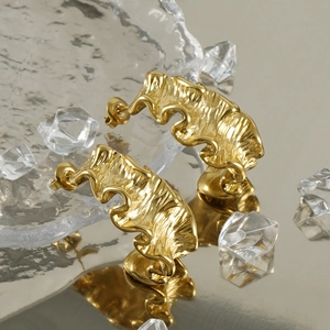 Irregular 18K gold plated titanium steel earrings with unique wrinkled texture design