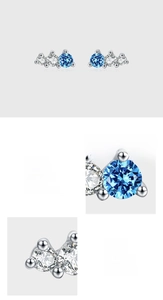 Macro detail of S925 sterling silver earrings with pavé set blue and white zircons