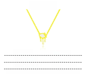 Detail showing gold cloud pendant dimensions and titanium steel chain length on white background