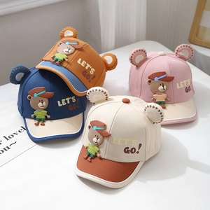 Toddler Baseball Cap Color Block Sun Hat With Bear Ears Cartoon Patch For Baby Boys Girls Cotton Blend Breathable