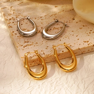 Boucles D'oreilles Créoles Ovales Géométriques En Acier Inoxydable Plaqué Or 18K Minimaliste Forme U Bijoux