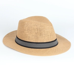 Cappello fedora classico in paglia per uomo e donna con nastro a quadri elegante