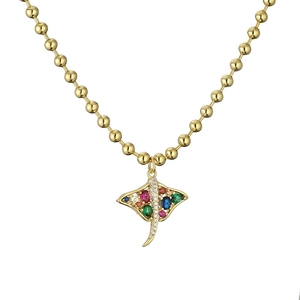 Animal Pendant Necklace Copper Gold Plated Colorful Zircon Sea Turtle Seahorse Stingray Jewelry For Women
