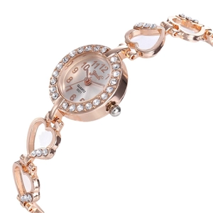Damen Quarzuhr in Roségold mit kristallbesetztem, herzförmigem hohlem Metallarmband