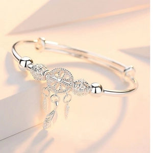 Dreamcatcher Bangle Bracelet Copper Silver Gold Plated Adjustable Feather Pendants Bohemian Jewelry For Women Girls