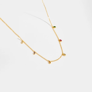 Detailed view of S925 silver gold chain with colorful marquise-cut gemstone pendants
