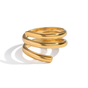 Minimalist golden geometric spiral multi-layer stainless steel ring for women