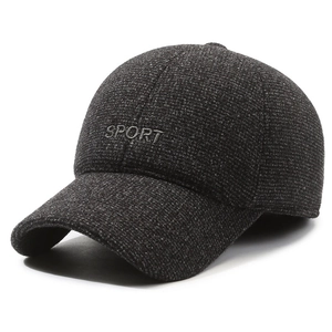Men's winter thermal baseball cap with SPORT embroidery and ear protection in dark grey