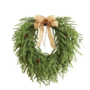 Couronne de Noël avec aiguilles de pin artificielles, pommes de pin et nœud en toile de jute