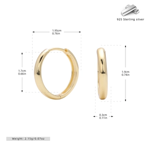 Detailed size measurement chart of 925 sterling silver hollow gold hoop earrings