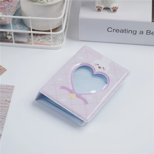 3-inch lavender mini photo album with heart-shaped cutout and cute rabbit design