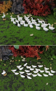 Miniature white ducks with orange beaks for moss micro landscapes and DIY succulent garden decor