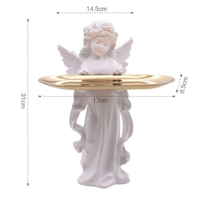 Close-up of praying angel tray statue showing dimensions 31cm height and 17cm width