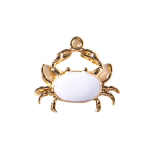 Cute golden crab alloy pendant with white enamel finish for DIY jewelry making