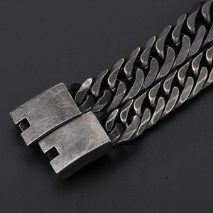 Retro industrial style thick silver curb chain bracelet with vintage matte metal finish