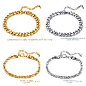 Détail des bracelets gourmette 6mm et torsadé 4mm en finitions doré et argenté