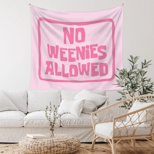 Pink bohemian tapestry with No Weenies Allowed slogan for modern room wall decor