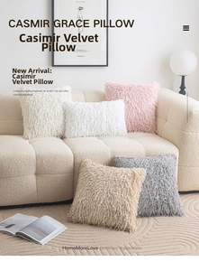 Close-up of soft plush pillow covers in white, cream, and grey for modern sofa decor