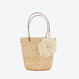 Piccola Borsa A Mano In Paglia Di Grano Con Decorazione Di Fiori Di Lino Da Donna Spiaggia Vacanza Stile Secchiello
