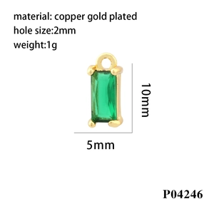 18K gold plated copper rectangular green zircon pendant charm for jewelry making