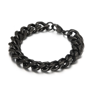 Matte black titanium steel Cuban link bracelet with lobster clasp on white background